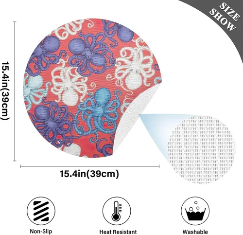 Miniatura 3 de Manteles individuales circulares coloridos de animales marinos, antideslizantes, lavables para mesa de comedor para mesa de cocina, talla 1 x 1