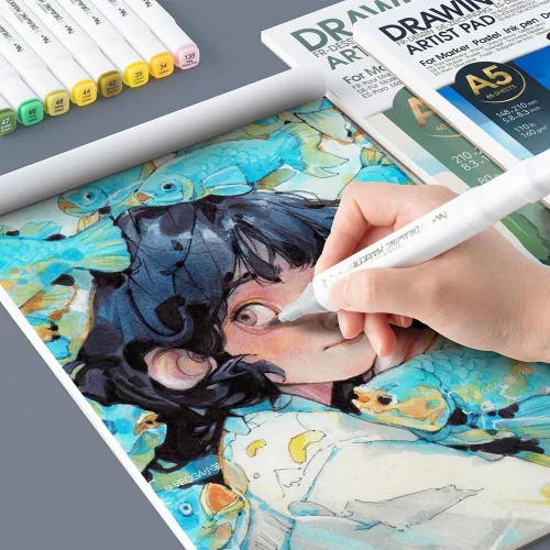 Miniatura 7 de TRANSON Cuaderno de dibujo A4, papel de arte pesado de 80 libras/4.23 oz/m², no se traspasa, 40 hojas/80 páginas de 8.3 x 11.7 pulgadas para dibujo