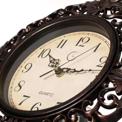 Miniatura 6 de Clockswise Reloj de pared colgante redondo clásico de 11 pulgadas con marco floral adornado en acabado envejecido vintage para el hogar, entrada