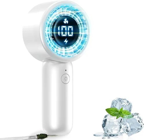 Miniatura 10 de Ventilador turbo portátil de mano con pantalla LED, refrigeración turboalimentada de 32 pies, larga duración, 5 velocidades de 4 onzas, ligero
