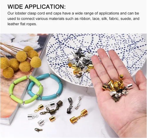 Miniatura 5 de uxcell 30 juegos de tapas de cuero de 0.157 in con cierres de pinza de langosta, terminadores de barril para hacer pulseras de cuero, 6 colores en 1