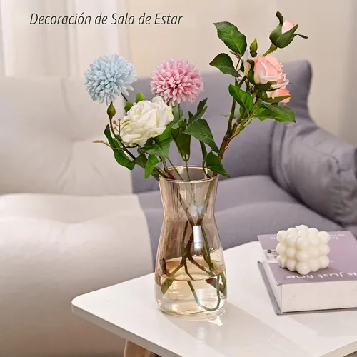 Miniatura 7 de Jarrones de vidrio para flores, 8 pulgadas de alto, modernos jarrones de cristal transparente iridiscente para centros de mesa, decoración de Ámbar