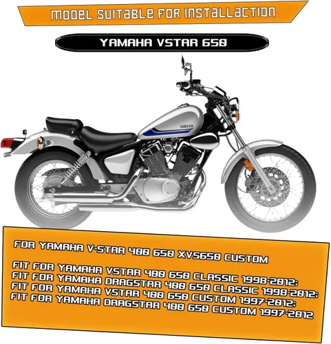 Miniatura 6 de Kinglemc Barra de Choque Protector de Motor Barra de Carretera para Yamaha VStar V-Star Dragstar XVS 400 650 (Negro)