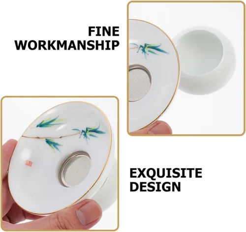 Miniatura 4 de DOITOOL Colador de filtro de té de cerámica de porcelana con soporte de soporte, juego de utensilios de ceremonia de té chino de Kongfu (estilo 2)