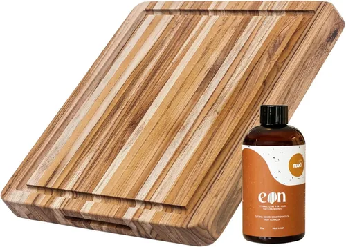 Miniatura 15 de Teak tabla para cortar rectangular con agarre y ranura para líquidos (24 x 18 x 1.5 pulgadas) - De Teakhaus. Solo tabla de cortar