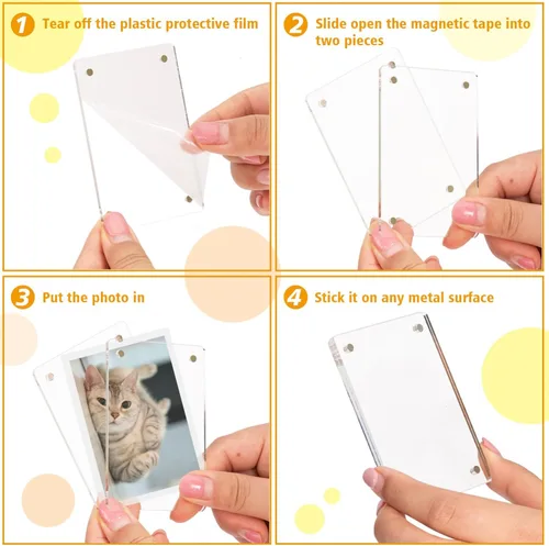 Miniatura 6 de Mini marco polaroid acrílico para fotos, paquete de 5 marcos magnéticos para refrigerador para pantalla de fotos Instax, transparente de doble cara