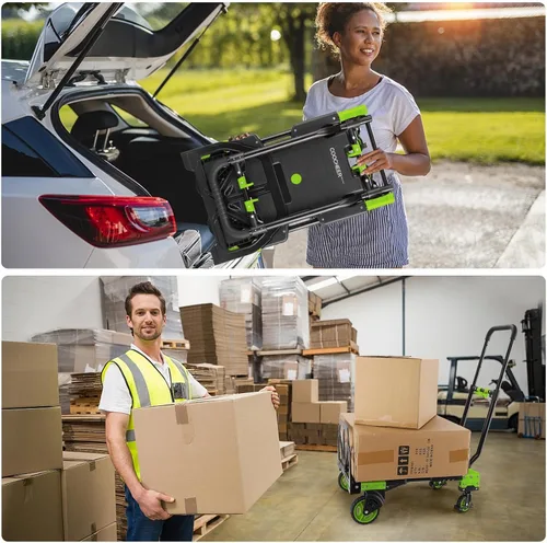 Miniatura 6 de Carretilla de mano plegable de 330 libras para trabajo pesado, combinación de cuatro ruedas y dos ruedas, carrito convertible con mango retráctil