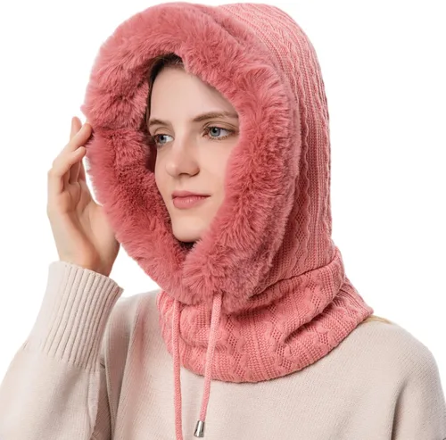 Miniatura 32 de HUAMULAN Gorro de invierno de una pieza para mujer, pasamontañas de forro polar, pasamontañas, máscara facial, bufanda, orejeras, esquí, nieve