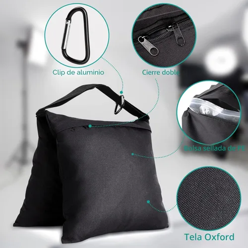 Miniatura 3 de Aimosen 4 paquetes de bolsas de arena con peso para trípode de fotografía y equipo de video, bolsa de silla de montar resistente para soporte