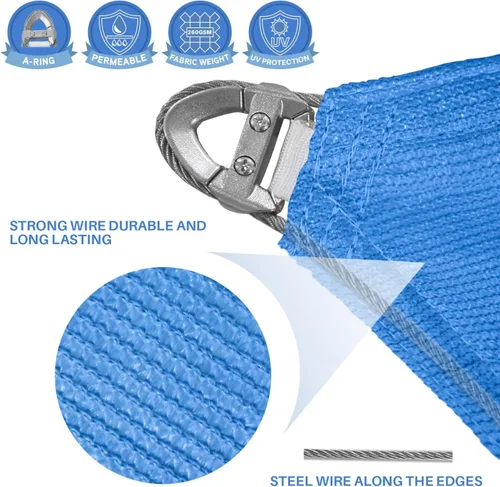 Miniatura 3 de E&K Sunrise - Toldo rectangular de 8 x 12 pies con un anillo, alambre de acero, bloqueo UV, para pérgola, patio, jardín, terraza al aire libre (azul)