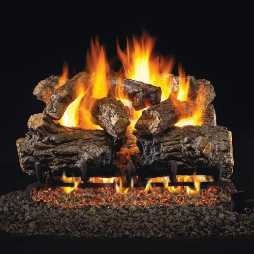 Peterson Real Fyre - Juego de troncos de gas de roble rústico quemado de 24 pulgadas con quemador G45 de gas natural ventilado, piloto de seguridad