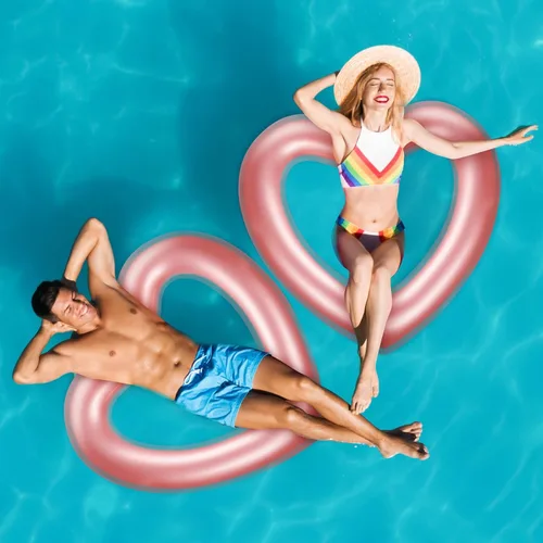 Miniatura 7 de Sumind Flotador de piscina de corazón de 2 piezas, 47.3 x 39.4 pulgadas, anillos de natación inflables para despedida de soltera, tubo flotador, Oro