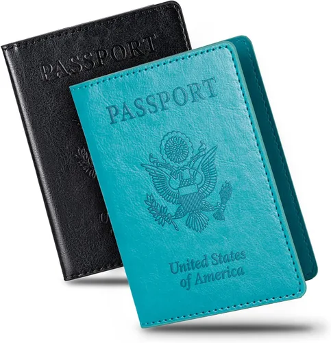 Miniatura 10 de Honmein 2 soportes para pasaporte, billetera ultradelgada para pasaporte, funda de pasaporte de piel sintética para mujeres y hombres