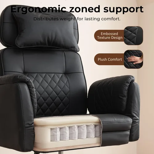 Miniatura 5 de Silla de oficina grande y alta, silla de oficina ejecutiva de cuero cruzado con respaldo alto con reposabrazos y ruedas, silla ergonómica