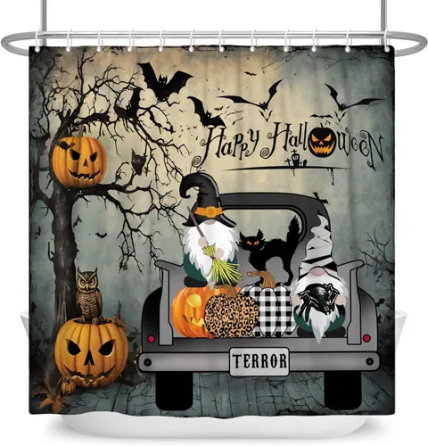 Miniatura 9 de Cortina de ducha de Halloween, calabazas aterradoras, cortinas de ducha para baño, noche de luna espeluznante, cortina de baño, casa cazada