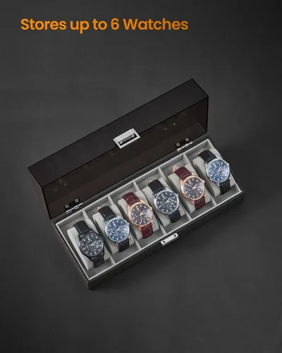 Miniatura 5 de Hzuaneri Caja de reloj, regalos de Navidad, caja de reloj de 6 ranuras con tapa acrílica grande, almohadas de reloj extraíbles, organizador, regalo