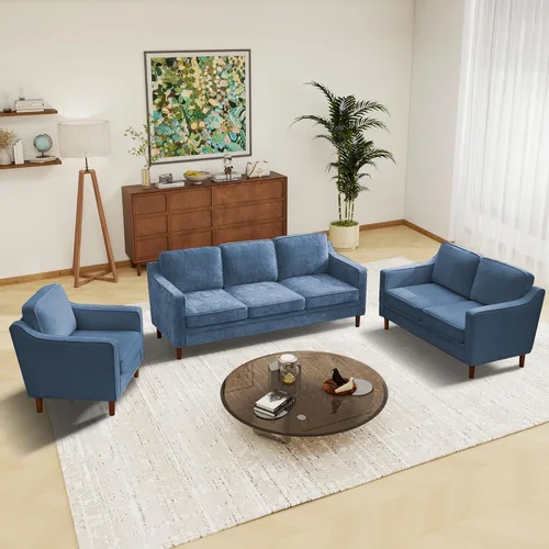 Miniatura 55 de Conjuntos de muebles para sala de estar Kingfun, sofá de 3 plazas y sofá biplaza, juego de sofá de estilo moderno de mediados de siglo, sofá de Piel