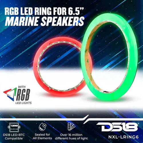 Miniatura 2 de DS18 NXL-LRING6 Anillo de montaje LED RGB para altavoces de 6.5 pulgadas resistente al agua - Funciona con módulo RGB (LED-BTC) o cable a un