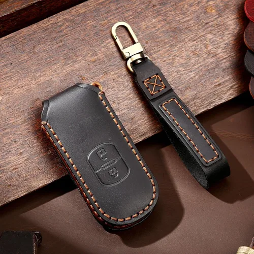 Miniatura 2 de Funda de cuero para llave de coche para Mazda CX-3 CX-4 CX-5 CX-7 Llavero Smart Remote Key Case Protector 2/3 Botones, 2 Botón-negro