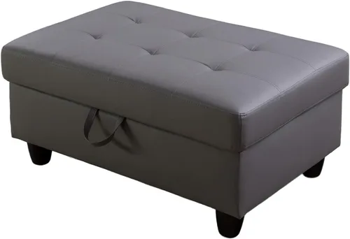 Miniatura 12 de Otomana de almacenamiento de cuero regenerado 37 x 24.5 x 16.5 pulgadas de alto para apartamento, casa, sala de estar, oficina (negro, otomano)