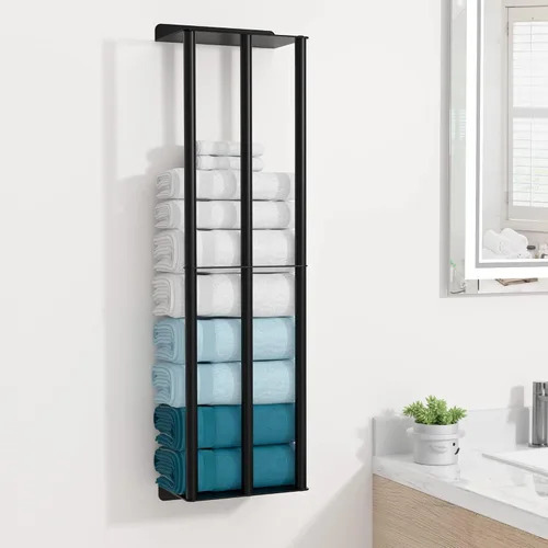Miniatura 7 de susswiff Toalleros para baño: toallero montado en la pared de 26 pulgadas, toallero de 2 niveles mejorado con 3 barras verticales y 3 estantes