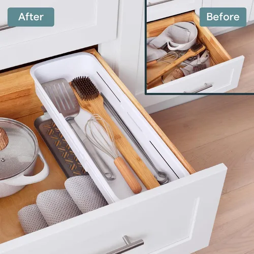 Miniatura 6 de YouCopia DrawerFit - Cajonera deslizante, organizador de almacenamiento de cocina expandible y ajustable, color blanco moteado