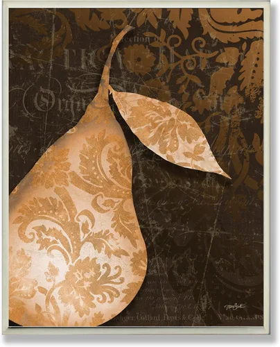 The Stupell Home Decor Collection Damasco Offset Gold Pear Placa de pared para cocina