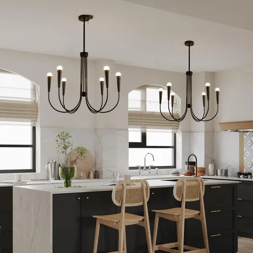 Miniatura 6 de Lámpara de araña de granja, 6 luces industriales, rústicas, para comedor, lámpara colgante ajustable para cocina, isla, sala de estar, vestíbulo