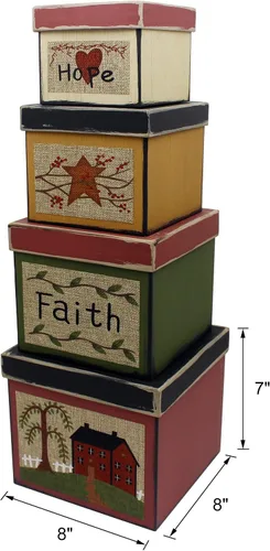 Miniatura 5 de CVHOMEDECO. Square Primitives - Juego de 4 cajas de cartón coleccionables vintage Hope Faith Star House (8 x 8 x 7 pulgadas de alto)
