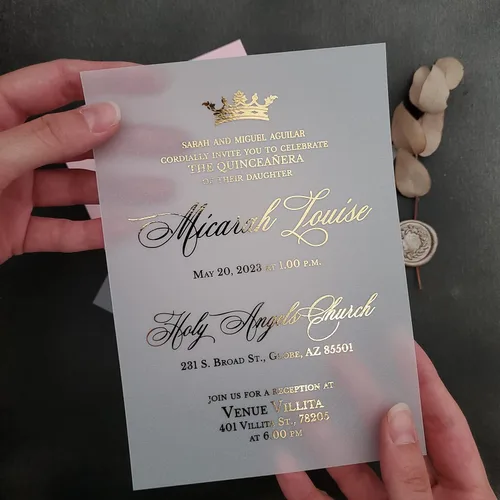 Miniatura 5 de Juego de 10 invitaciones de quinceañera con corona de oro, invitaciones de cumpleaños 15 para niña, invitaciones personalizadas de membrillo Mis
