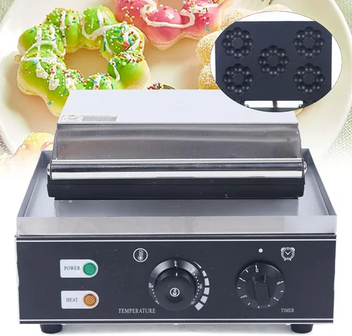 Miniatura 8 de LOYALHEARTDY Máquina de donas de flores de ciruelo de 5 agujeros, máquina comercial para hacer gofres, mini máquina de donas de 1500 W, 110 V