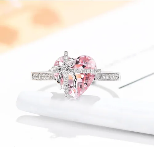 Miniatura 2 de Delicado anillo de plata 925 rosa con forma de corazón de circón para mujer, anillo de compromiso de aniversario, boda, anillos de promesa, anillo