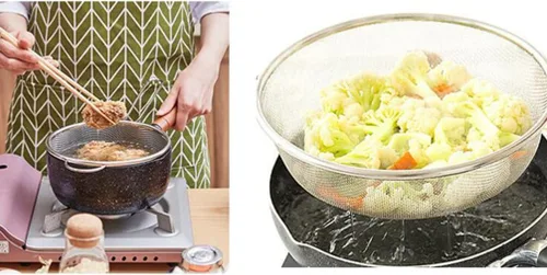 Miniatura 6 de KALLORY Colador de arroz Colador de malla fina con asa Colador de acero inoxidable fino para fregadero de grasa Cesta de fregadero de arroz Lavado
