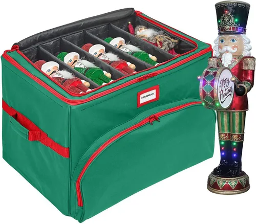 Caja de almacenamiento coleccionable de cascanueces y figuras navideñas - Capacidad para hasta 72 adornos de 4" x 4" - Compartimentos superiores