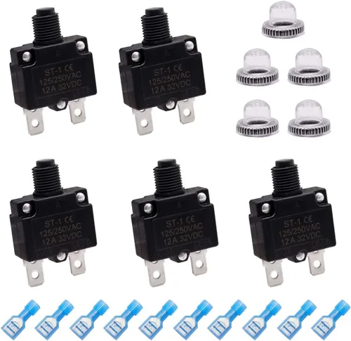 Miniatura 6 de mxuteuk 5 interruptores automáticos de 3 amperios con botón de reinicio manual de 125/250 V CA 32 V CC, interruptor protector de sobrecarga