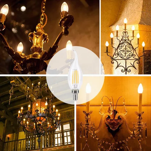 Miniatura 5 de KINUR Bombillas LED E12 de 4 vatios (equivalente a 40 vatios) 2700 K, luz blanca cálida CA11, lámpara de llama decorativa para candelabros