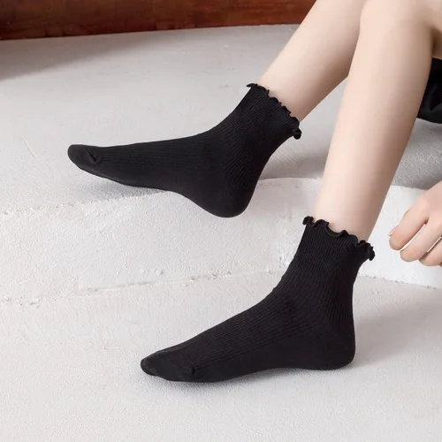 Miniatura 5 de Mcool Mary 10 pares de calcetines con volantes para mujer, calcetines de tobillo casuales bonitos, cómodos, transpirables, de algodón, con volantes