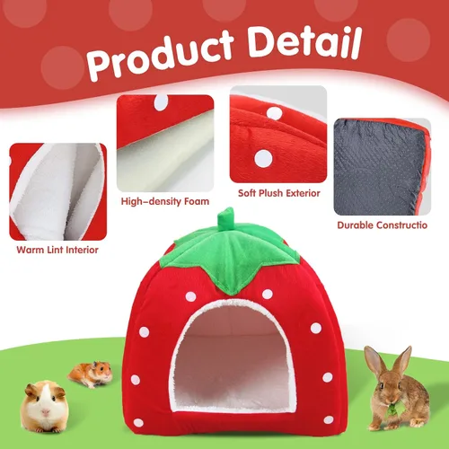 Miniatura 3 de Cama de conejillo de indias, acogedor escondite de conejo con forro polar cálido, lavable, taza para acurrucarse, casa de invierno para mascotas