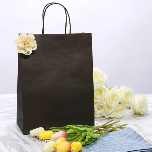 Miniatura 7 de 100 bolsas grandes de papel kraft negro con asas de 10 x 5 x 13 pulgadas, bolsas de regalo resistentes para Navidad, vacaciones, pequeñas empresas