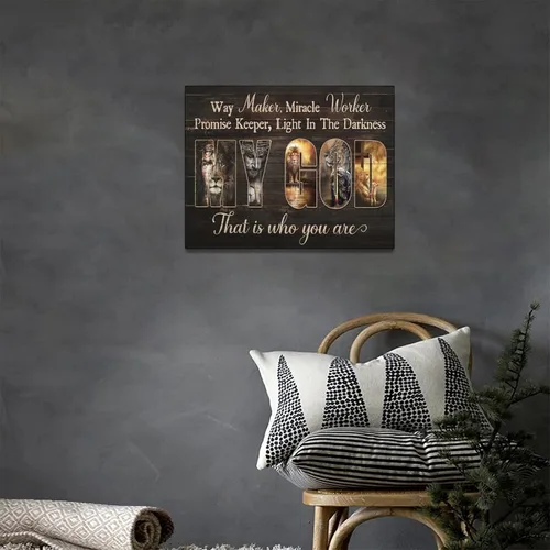 Miniatura 3 de Arte de pared de Jesús Jesús religioso Jesús, decoración de pared, cruz de león y cordero, lienzo impreso con citas cristianas, decoración de pared