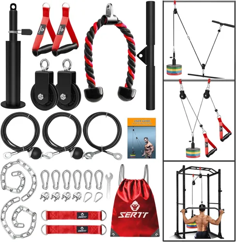 Miniatura 8 de Sistema de polea de cable de peso SERTT para gimnasio, accesorios actualizados de polea de cable para tracción LAT, flexión de bíceps, tríceps, Negro