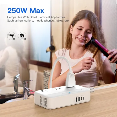 Miniatura 4 de Convertidor de voltaje universal EE.UU. a Europa, combo convertidor de viaje de 220 V a 110 V, adaptador europeo de reducción de voltaje de 250 W