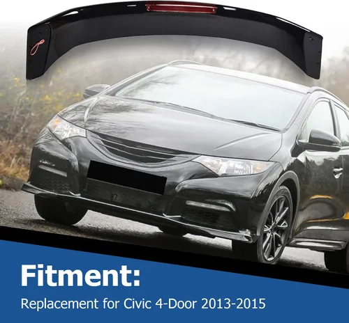 Miniatura 2 de WFLNHB Alerón de maletero negro brillante con repuesto de lámpara de luz de freno para Civic 4-Door Sedan 2013-2015