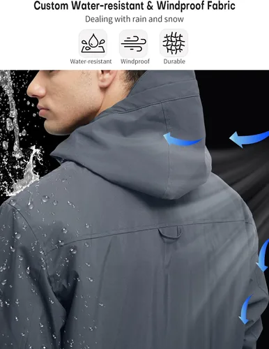 Miniatura 3 de Men's 3 in 1 Waterproof Winter Jackets Ski Warm Snow Rain Coat Puffer Liner Hood Windbreaker