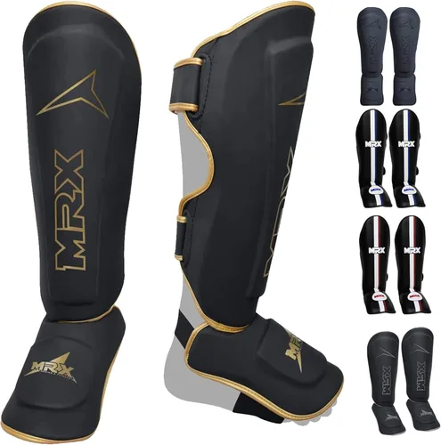 Miniatura 11 de MRX BOXING & FITNESS Espinilleras para boxeo, artes marciales mixtas, Muay Thai, entrenamiento de kickboxing, acolchado extra con diseño de lujo