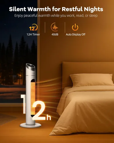 Miniatura 6 de Calentador de espacio para uso en interiores, calentador de espacio de 34 pulgadas para habitaciones grandes, calentador de torre de 1500 W