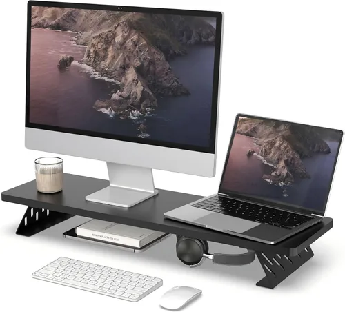 Fenge Soporte elevador para monitor, estante superior de escritorio para 2 monitores, soportes de computadora para escritorio, elevador de