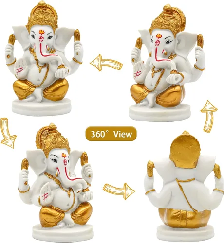 Miniatura 5 de alikiki Estatua de ídolo del señor indio Ganesha – Dios hindú en tono dorado de 5 pulgadas de alto, Ganpati Mandir Diwali Pooja, artículo