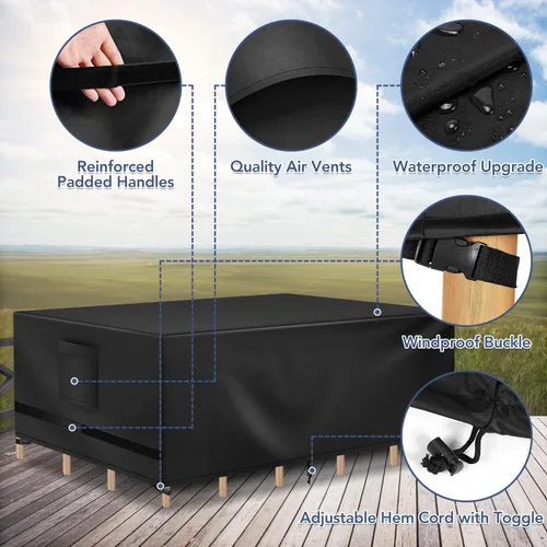 Miniatura 3 de Richwon Funda para Muebles de Patio, Funda Impermeable Rectangular para Mesa de Exterior, Protección Resistente para Conjunto Seccional 108"L x 82"W