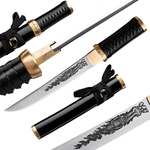Hoja de crisantemo japonesa real hecha a mano tanto corta katana samurái real de 13 pulgadas 1065 hoja de acero de resorte de acero de espiga